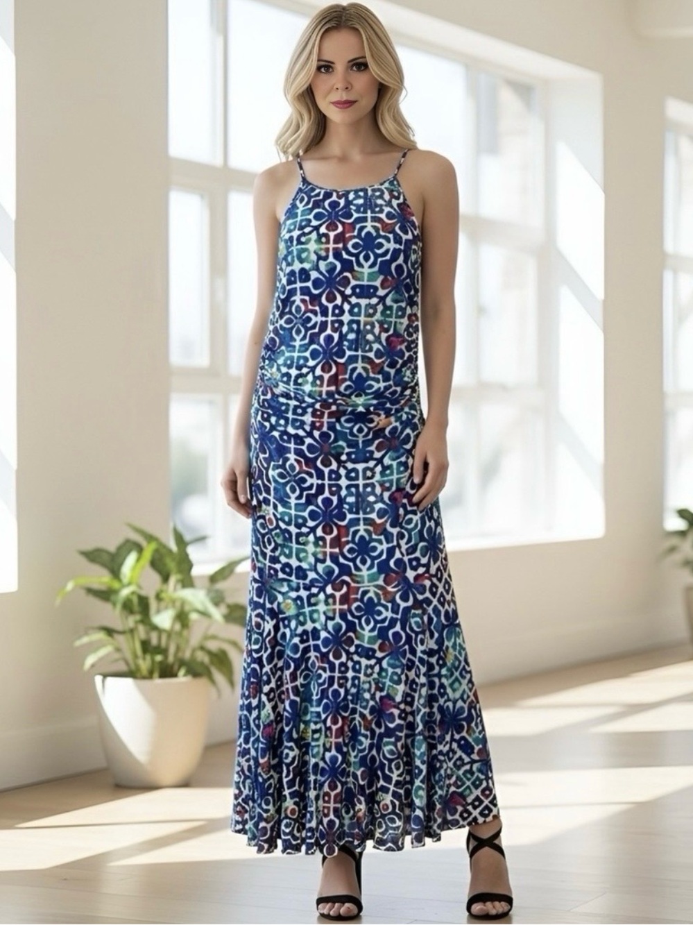 Nine West Women's Size 10 Sleeveless Multicolor Geometric Print Midi Dress NWT!